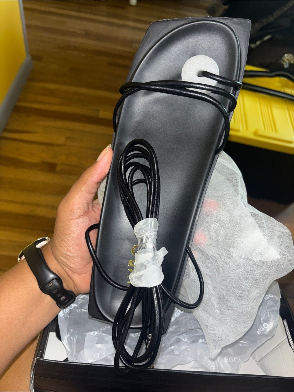 EGO Black Strappy Square-Toe Lace-Up Sandals